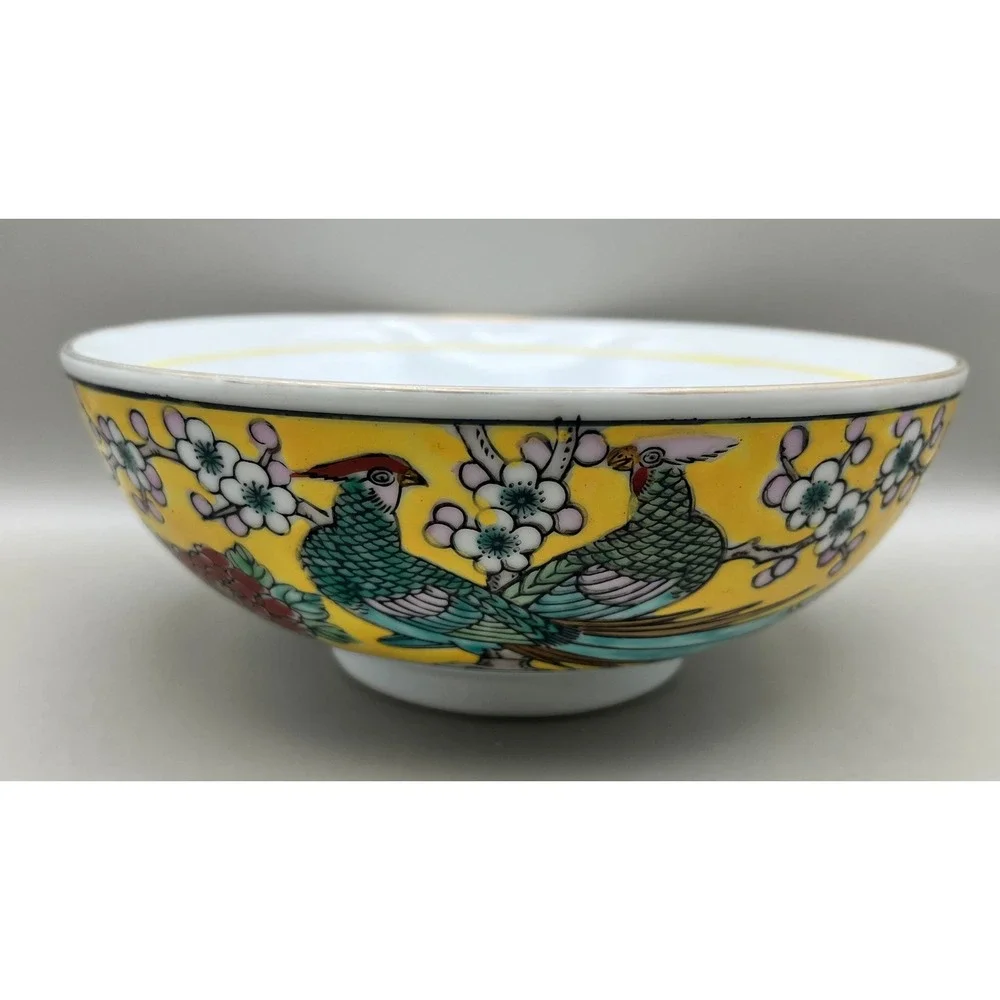Gold Imari Hand Painted Peacock Floral Porcelain Decorative Bowls‎ Set 3 As Is